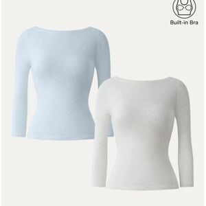 OGL Long Sleeve Tops in Soft Blue and Cream